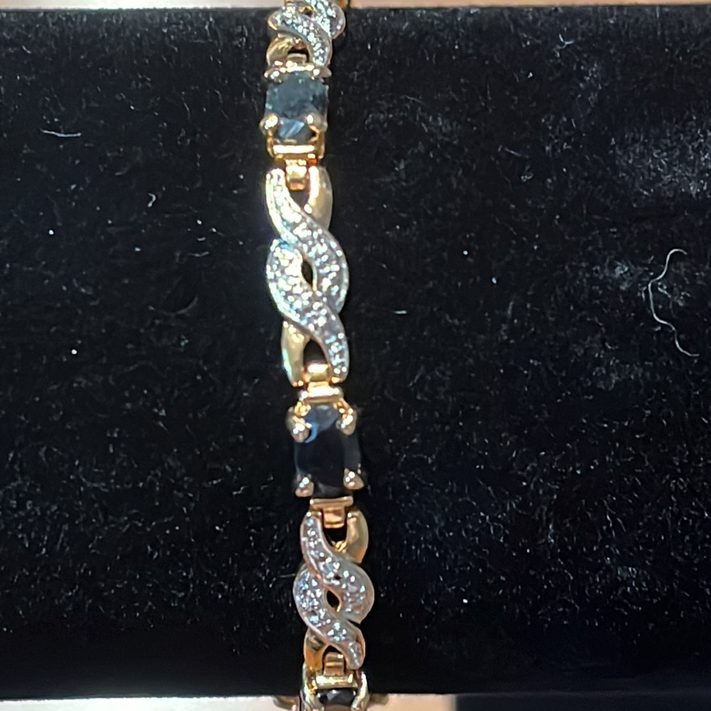 Sapphire and Diamond bracelet- 18KT gold over sterling silver - Picture 3 of 5